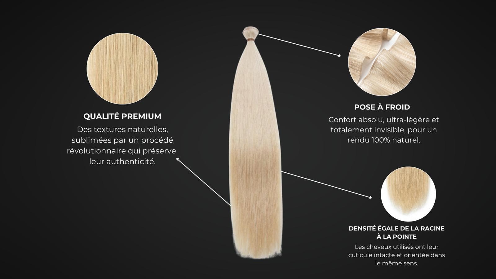 Genius Weft — qualité premium, pose à froid ultra-légère et invisible, densité égale de la racine à la pointe